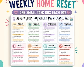ADHD Weekly Cleaning Checklist Pad, Household Maintenance Notepad, Tear Off Chore Chart, Daily Cleaning Schedule Tracker, 8.5x11