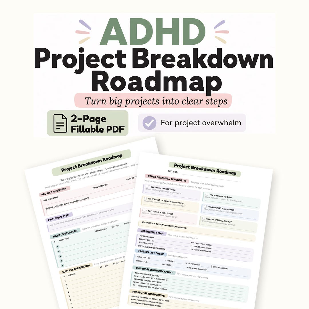 ADHD Project Planner, Project Breakdown Roadmap for Overwhelmed Adults ...