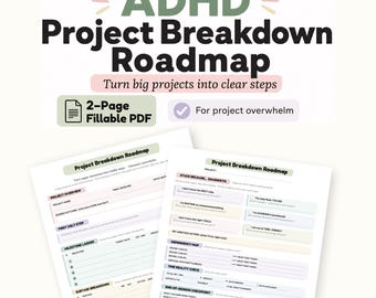ADHD Project Planner, Project Breakdown Roadmap for Overwhelmed Adults, Deadline Planning Worksheet, Fillable Printable PDF