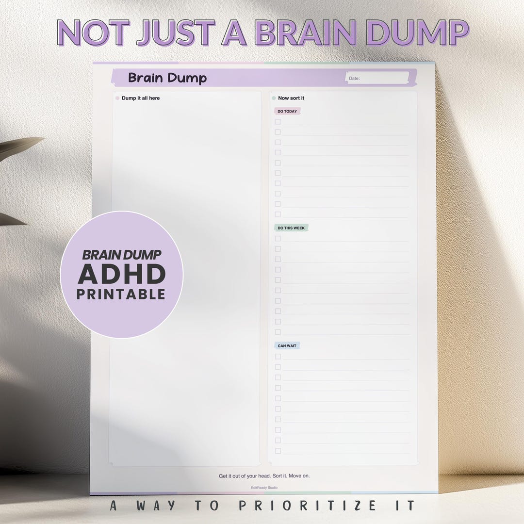 ADHD Brain Dump Printable PDF, Goodnotes Mental Load Sheet, Task ...