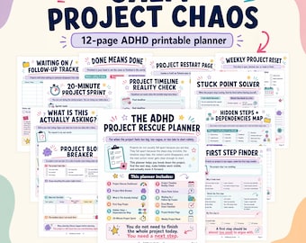 ADHD Project Planner Workbook, Task Breakdown for Adults, Work Overwhelm Help, How to Start a Project, Productivity Printable PDF