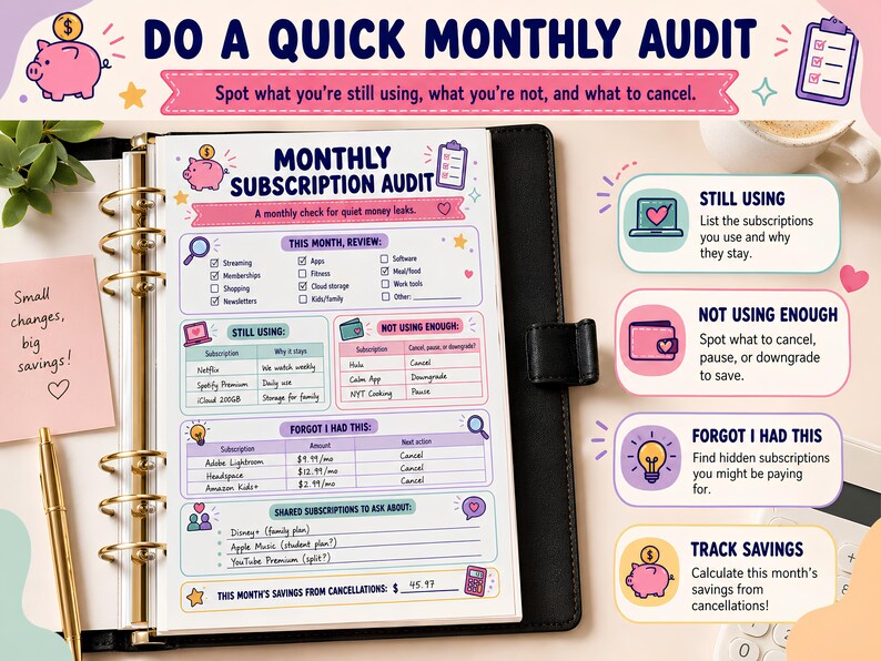 ADHD Subscription Tracker, Free Trial Cancel Reminder PDF, Monthly Money Leak Finder, Forgotten Subscriptions List, Cancel Before It Charges image 7