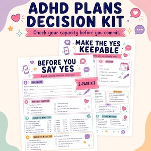 ADHD Overcommitting Checklist, People Pleasing Worksheet, Before You Say Yes To Plans Planner, Boundary Scripts, Social Battery Planner PDF