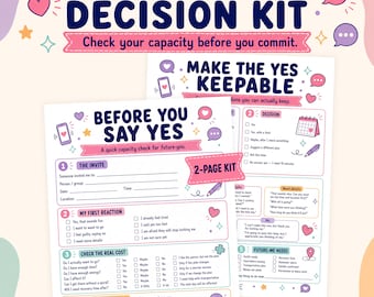 ADHD Overcommitting Checklist, People Pleasing Worksheet, Before You Say Yes To Plans Planner, Boundary Scripts, Social Battery Planner PDF