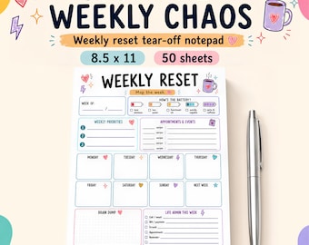 ADHD Weekly Planner Notepad, Undated Weekly Reset Desk Pad for Adults, Brain Dump, Life Admin Checklist, Task List, Priority Planner