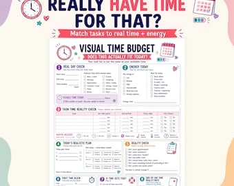 ADHD Time Blocking Planner, Visual Time Budget Worksheet, Daily Schedule Reality Check, Time Blindness Help PDF