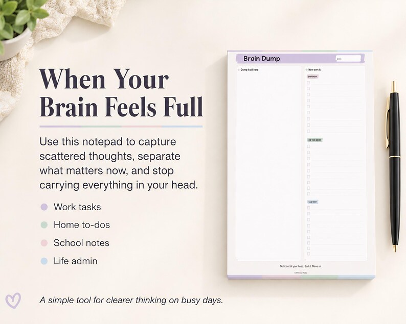 ADHD Brain Dump Notepad, 4x6 Sticky Note to Do List Pad, Task Sorter ...