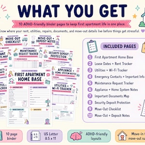 First Apartment Checklist, New Renter Organizer PDF, Apartment Moving Planner, Rent Tracker, Utilities, Maintenance Log, Security Deposit image 4