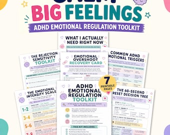 ADHD Emotional Regulation PDF, Rejection Sensitivity Worksheet, RSD Support Guide for Adults, Emotional Overwhelm Workbook 7 page printable