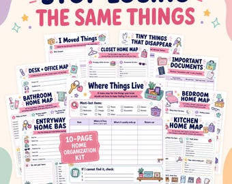 ADHD Home Organization Checklist, Where Things Go Tracker, Lost Items Finder, Decluttering Help, Important Documents PDF Kit