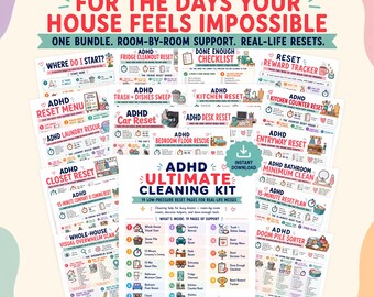 Ultimate ADHD Cleaning Bundle, 19 Printable Cleaning Checklists, Executive Dysfunction Help, Low Energy Cleaning, Whole House Reset PDF Kit