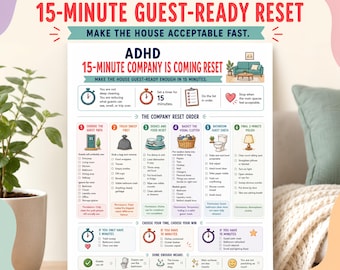 Last Minute Cleaning Checklist, ADHD 15 Minute House Reset, Guest Ready Home Checklist, Quick Cleaning PDF for Visitors