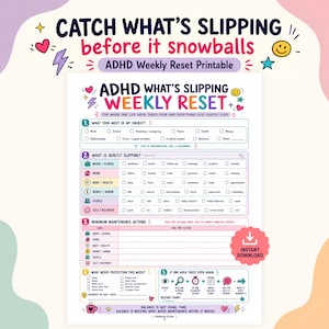 ADHD Life Maintenance Checklist, Weekly Reset for Adults, Life Admin Tracker, Executive Dysfunction Help, What Is Slipping Printable PDF