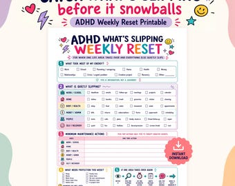 ADHD Life Maintenance Checklist, Weekly Reset for Adults, Life Admin Tracker, Executive Dysfunction Help, What Is Slipping Printable PDF