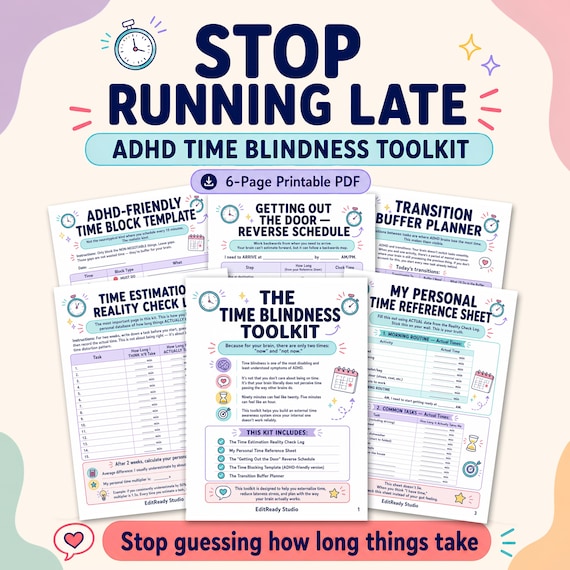 ADHD Time Blindness Workbook, Time Blocking Template for Neurodivergent Adults, Always Late Reverse Schedule, Executive Function PDF