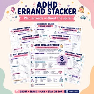 ADHD Errand Planner, Errand Organizer Printable, Grocery List, Pharmacy Pickup, Returns Tracker, Route Planner, Executive Help, 8 Page PDF