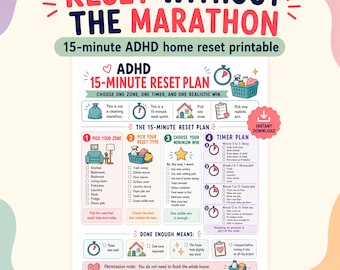 ADHD 15 Minute Cleaning Reset, Quick Room Reset Printable, Executive Dysfunction Help, House Cleaning Checklist, Timer Plan PDF