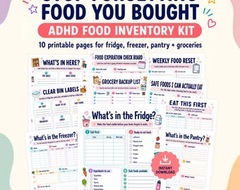 ADHD Grocery Organizer, Fridge Pantry Freezer Inventory, Safe Foods List, Eat First Food List, Food Waste Help for Adults, Printable PDF