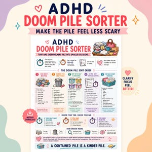 ADHD Doom Pile Checklist, Clutter Sorting Worksheet, Paper Pile Organizer, Executive Dysfunction Help, Home Reset PDF