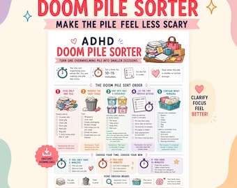 ADHD Doom Pile Checklist, Clutter Sorting Worksheet, Paper Pile Organizer, Executive Dysfunction Help, Home Reset PDF