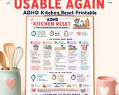 ADHD Kitchen Cleaning Guide Printable, Quick Clean Routine PDF, 15 Minute Kitchen Reset, Overwhelm Helper for Renters, 8.5x11