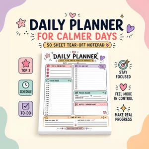 ADHD Daily Planner Notepad, Tear-Off Desk Pad for Focus, Time Blocking, Task Tracking, Neurodivergent Gift, 8.5x11 Inches
