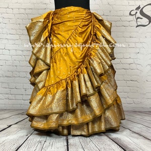 Kaylana old world gold with silver banded bottom 25 yard belly dance skirt/Padma/belly dance/4 tiered/renaissance fair/gypsy/bohemian