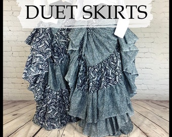 Blue and white cotton 4 tiered, 25 yard tribal belly dance skirt or renaissance fair costume