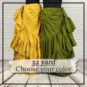 32 yard solid color-cotton-choose your color-belly dance skirt-gypsy-renaissance-bohemian-bellydance-4 tiered-ATS-tribal