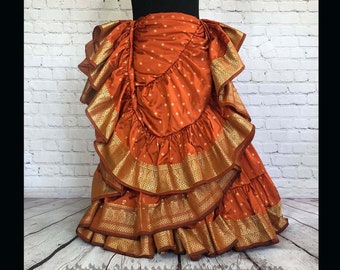 Kaylana old orange with gold banded bottom 25 yard belly dance skirt/Padma/belly dance/4 tiered/renaissance fair/gypsy/bohemian