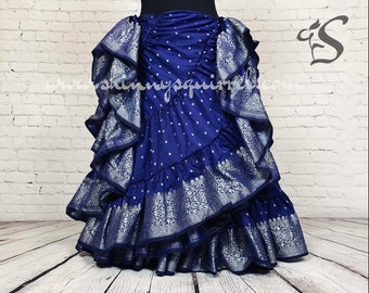 Kaylana royal blue with silver banded bottom 25 yard belly dance skirt/Padma/belly dance/4 tiered/renaissance fair/gypsy/bohemian