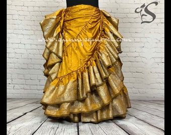 Kaylana old world gold with silver banded bottom 25 yard belly dance skirt/Padma/belly dance/4 tiered/renaissance fair/gypsy/bohemian