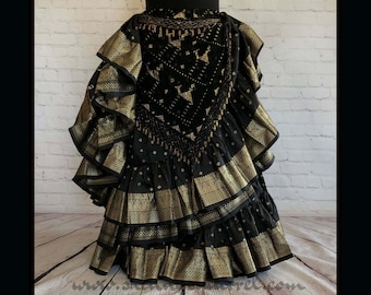 Kaylana black with gold threads banded bottom-25 yard belly dance skirt/Padma/belly dance/4 tiered