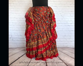 Red Pashmina 25 yard belly dance skirt/Padma/belly dance/4 tiered/renaissance fair/gypsy/bohemian