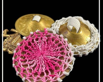 Crocheted Zill Covers:  Finger Cymbal Mufflers (Set of 2) Pink and white