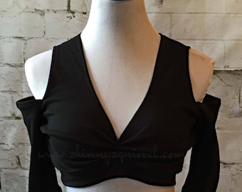 Black cotton, belly dance choli top, open, closed or scoop back ATS, ITS, renaissance top