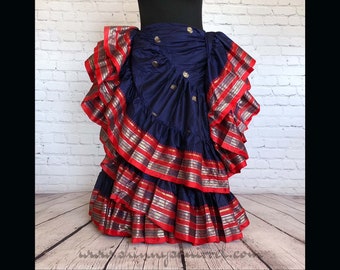 Navy blue silky 25 yard, 4 tiered padma border aishwarya skirt for tribal belly dance and renaissance fair dance costumes
