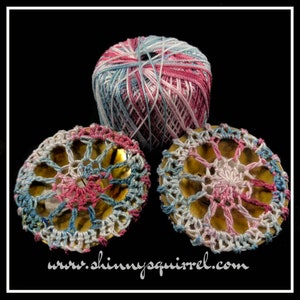 Crocheted Belly Dance Zill Covers: Pink, Denim Blue, and White Mufflers (Set of 2)