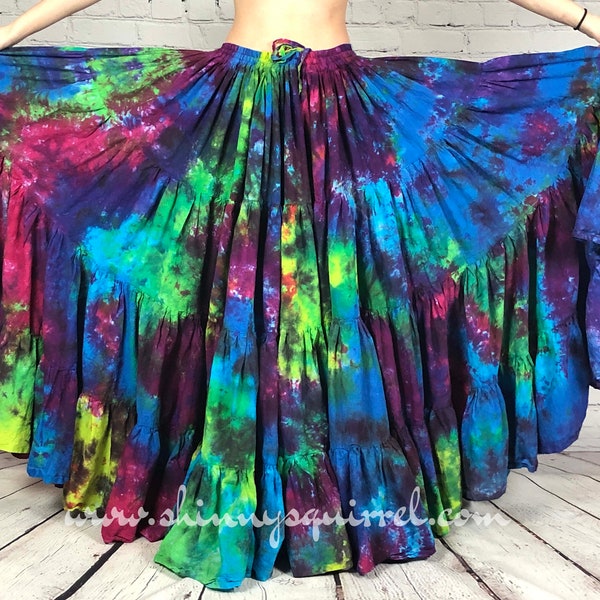 25 or 32 yard,cotton belly dance skirt, rainbow tie dyed, 4 tiered,ATS, fusion,tribal bellydance, bohemian, gypsy,pride
