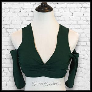 Dark Green Cotton Belly Dance Choli Top: Open/Full/Scoop Back