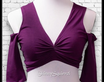 Grape Purple Cotton Belly Dance Choli Top: Full/Scoop Back