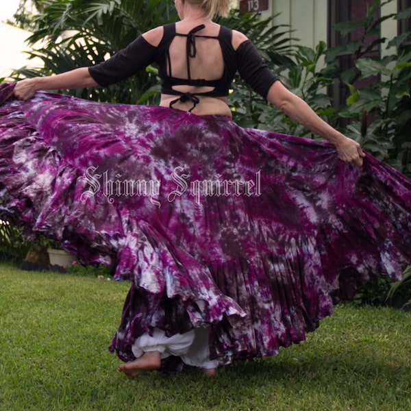 raspberry,black cherry belly dance skirt-tie dyed/25 or 32 yard/4 tiered, cotton, renaissance,tribal bellydance, fusion,ATS, gypsy, bohemian