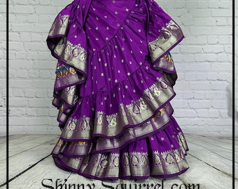 Padma Kaylana purple with gold banded bottom 25 yard belly dance skirt/Padma/belly dance/4 tiered/renaissance fair/gypsy/bohemian