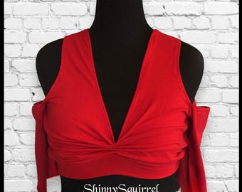 Blood red cotton belly dance choli top, full or scoop back, ATS, ITS, renaissance, fusion