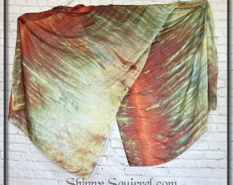 Rust, moss and cream tiger stripe ice dyed silk belly dance veil and cover up
