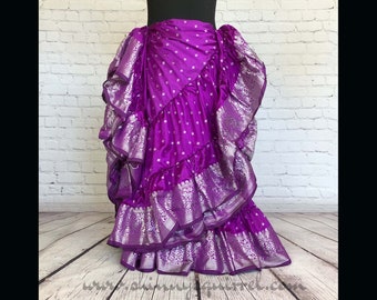 Kaylana Raspberry with silver banded bottom 25 yard belly dance skirt/Padma/4 tiered/renaissance fair/gypsy/bohemian