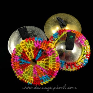 LARGE SIZE- Bright rainbow Belly dance zill covers, zill muffler, ziffler, finger cymbal cover