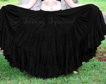 black/solid color/ 25 or 32 yard/4 tiered/cotton/ ruffle belly dance skirt/gypsy/renaissance/bohemian