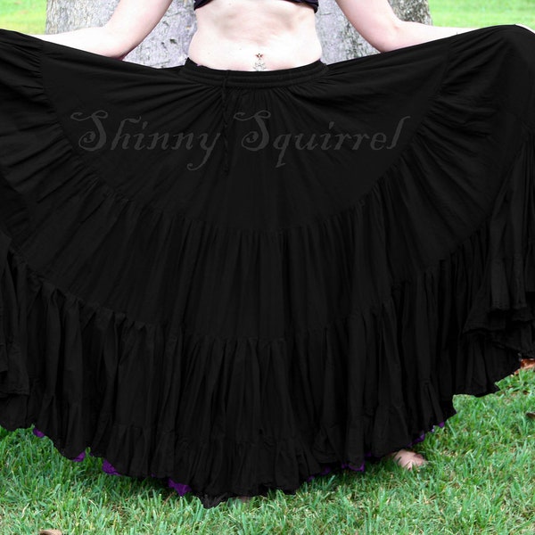 black/solid color/ 25 or 32 yard/4 tiered/cotton/ ruffle belly dance skirt/gypsy/renaissance/bohemian