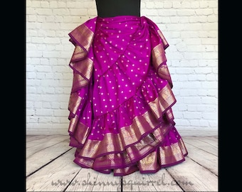 Kaylana amethyst with gold banded bottom 25 yard belly dance skirt/Padma/belly dance/4 tiered/renaissance fair/gypsy/bohemian
